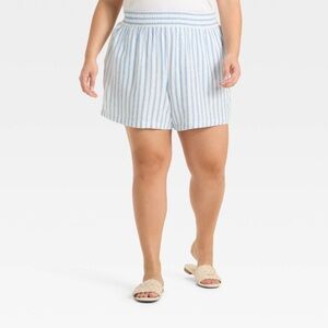 Ava & Viv Women’s High-Rise Linen Shorts Cream and Blue Striped Size 2X NWT